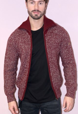 VINTAGE MENS 90S MAROON WOOL ZIP UP CARDIGAN