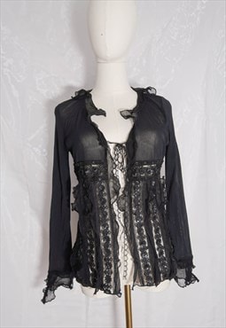 vintage y2k whimsy goth Fairy Grunge Beaded Mesh Cardigan