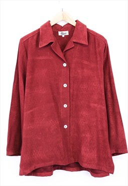 Vintage Suede Shirt Red Button Up Long Sleeve Overshirt 