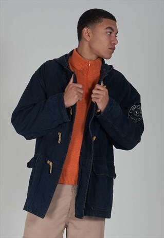 RARE VINTAGE 80'S VALENTINO DENIM HOODED DUFFLE COAT
