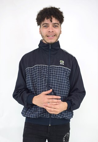VINTAGE 90'S LACOSTE NAVY GRID PRINT JACKET
