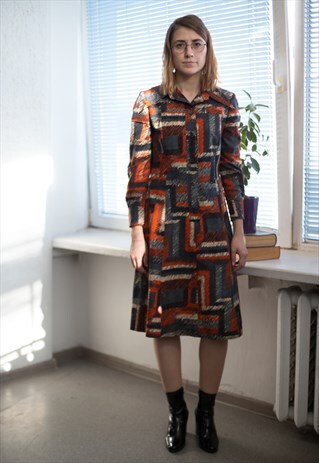 VINTAGE 90'S MULTI COLOUR PATTERNED LONG SLEEVED DRESS