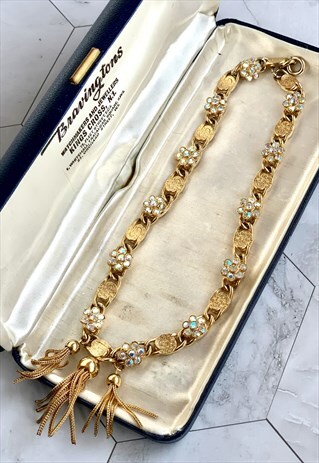 70S GOLD RHINESTONE NECKLACE STATEMENT VINTAGE JEWELLERY