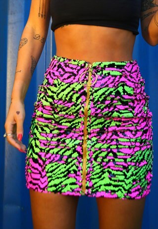 FELICIA REVERSIBLE ANIMAL PRINT SEQUIN SKIRT