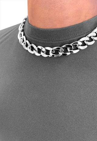 22" 20MM CHOKER CHUNKY CURB NECKLACE CHAIN - SILVER