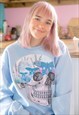 OVERSIZED SWEATER IN BABY BLUE WITH MOTH SKULL PRINT