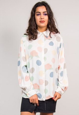90'S VINTAGE PASTEL POLKA DOT ROSE PATTERN SHIRT