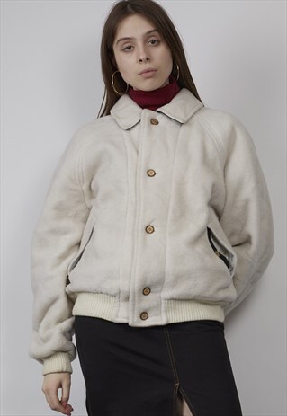 VINTAGE 80'S ELLESSE CREAM TEDDY JACKET