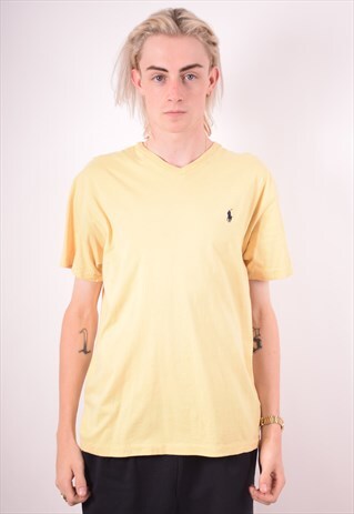POLO RALPH LAUREN MENS VINTAGE T-SHIRT TOP MEDIUM YELLOW 90S