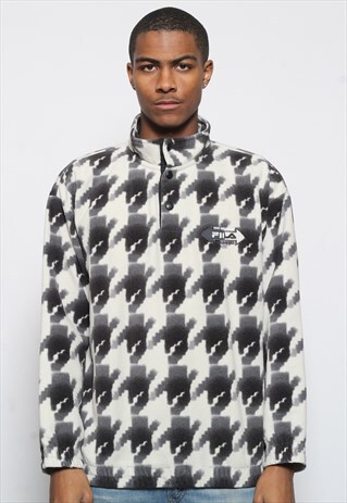 VINTAGE FILA PATTERN 1/4 ZIP FLEECE BLACK WHITE