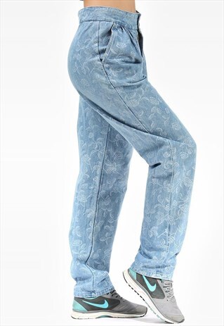 TAPERED FLORAL JEANS HIGH WAISTED