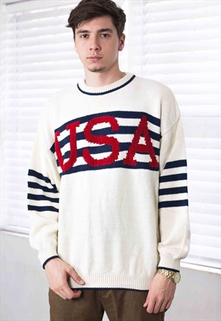 VINTAGE USA LOGO SWEATER JUMPER 90S L 22.6