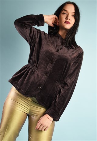 Y2K RETRO MINIMALIST VELVET BLOUSE SHIRT THIN JACKET