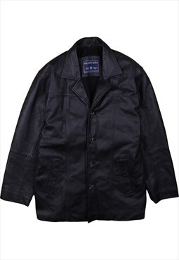 Vintage 90's Wallace Sacks Leather Jacket Button Up Black