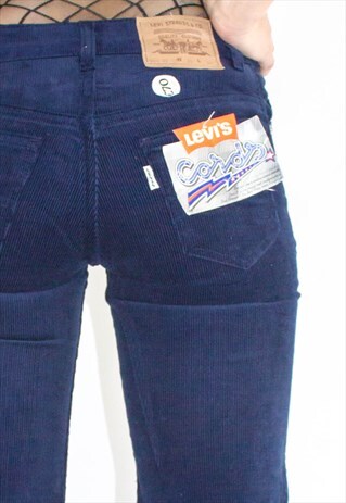 VINTAGE NEW 70'S BLUE CORDUROY HIGH WAIST TROUSERS