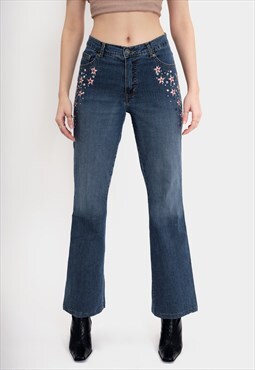 Straight Jeans with Pink Flower Details