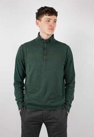 VINTAGE TOMMY HILFIGER GREEN BUTTON-UP JUMPER