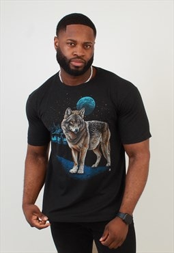 Vintage Black Wolf Graphic T-Shirt