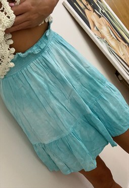 Silky Boho Mini Skirt in Light Turquoise Tie Dye
