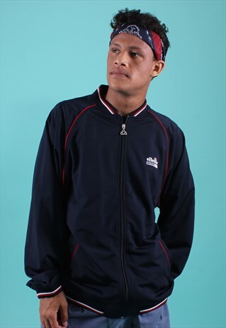 NAVY ELLESSE EMBROIDERED ZIP-UP TRACK JACKET