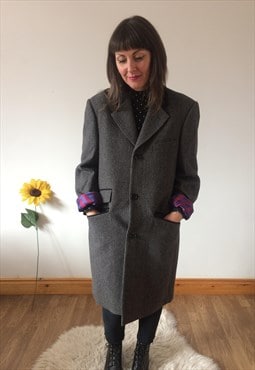 Vintage 90s Grey Plaid Midi Coat