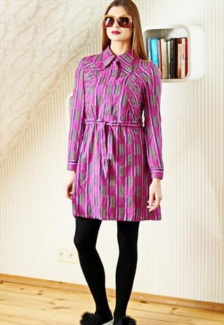 PURPLE AND GREEN STRIPE DRESS