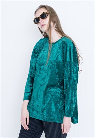 VINTAGE GREEN VELVET SHINY RETRO SWEATER