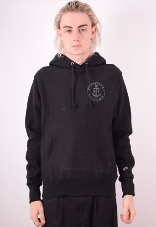 CHAMPION MENS VINTAGE HOODIE JUMPER SMALL BLACK 90S