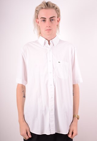 LACOSTE MENS VINTAGE SHIRT LARGE WHITE 90S