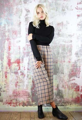 CROPPED TROUSERS IN BEIGE CHECK