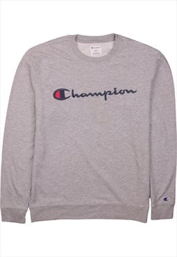 Vintage 90's Champion Sweatshirt Spellout Crew Neck Grey