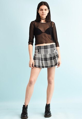 Y2K TARTAN CHECKED PLEATED SUPER SHORT MINI SKIRT