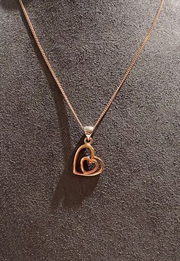 Rose Gold Heart Pendant on Rose Gold Curb Necklace, Y2K 