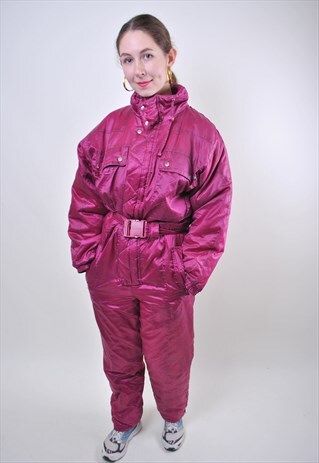 RED VINTAGE ONE PIECE SKI SUIT, WOMAN RETRO SNOW SUIT