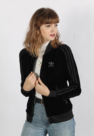 VINTAGE ADIDAS CRUSHED VELVET TRACK JACKET BLACK