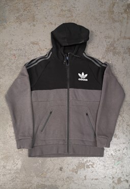 Vintage Adidas Hoodie Grey and Black with Graphic Logo