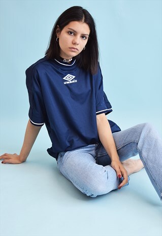 90'S RETRO UMBRO NAVY BLUE SPORTS T-SHIRT JERSEY TOP