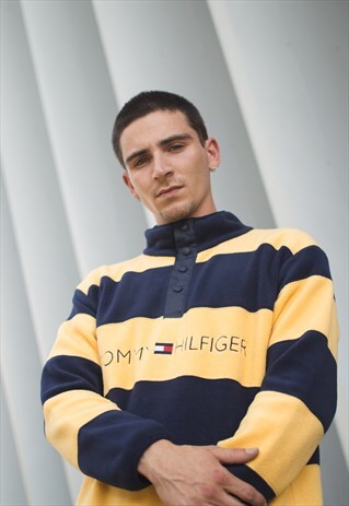 RARE TOMMY HILFIGER FLEECE 1/4 ZIP QUARTER SPELL OUT JUMPER