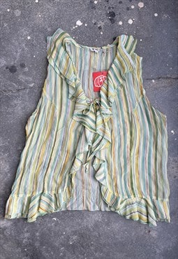 Vintage 90s Short Sleeve Ruched Blousse With Stripes