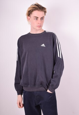ADIDAS MENS VINTAGE SWEATSHIRT JUMPER MEDIUM BLUE 90'S