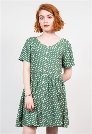VINTAGE 90'S GREEN FLORAL GRUNGE MINI DRESS