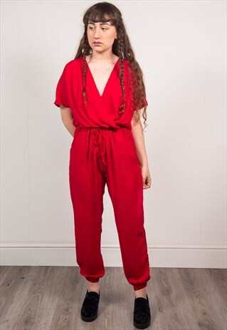 VINTAGE 90'S RED V-NECK JUMPSUIT