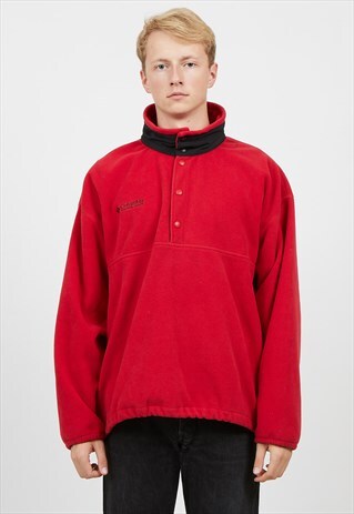 VINTAGE RED COLUMBIA 1/4 CLOSURE FLEECE PULLOVER SWEATSHIRT