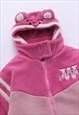 TEDDY FLEECE JACKET RETRO BEAR BOMBER COSPLAY COAT IN PINK