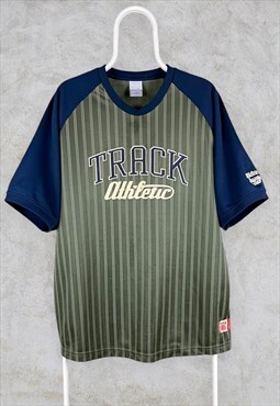 Vintage Nike T Shirt Green Blue Striped XXL