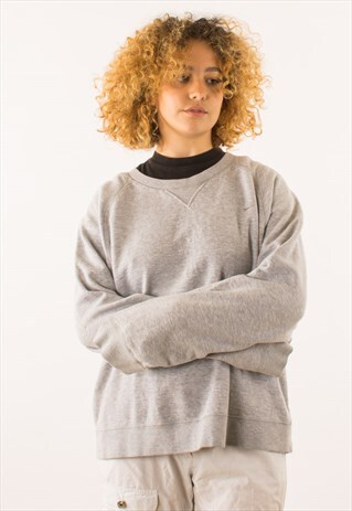 VINTAGE 90S GREY NIKE CREWNECK SWEATSHIRT, SWOOSH EMBROIDERE