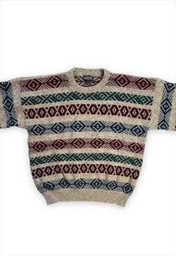 Mens Christmas Jumper woolly Sweater Fairisle style Beige