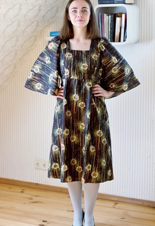BROWN FLORAL BELTED DRESS