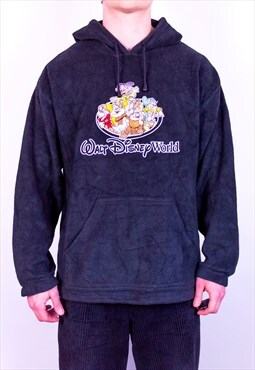 Vintage Disney Embroidery Fleece Hoodie in Black Large