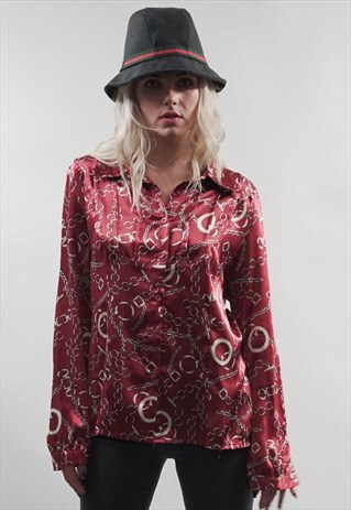 VINTAGE 90'S DARK RED CHAIN PRINT SHIRT